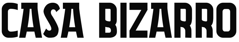 A black and white logo for casa bizarro on a white background