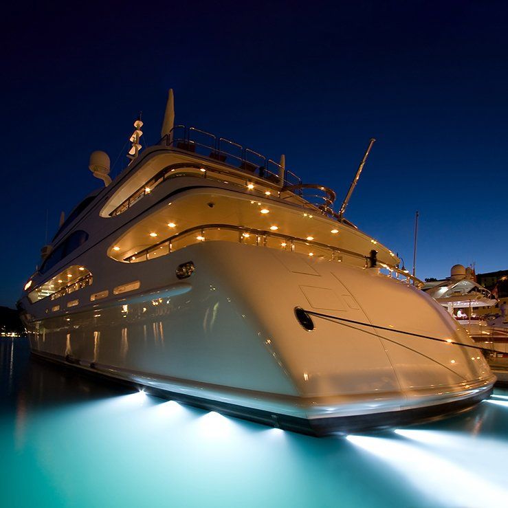 The large white yacht in the port