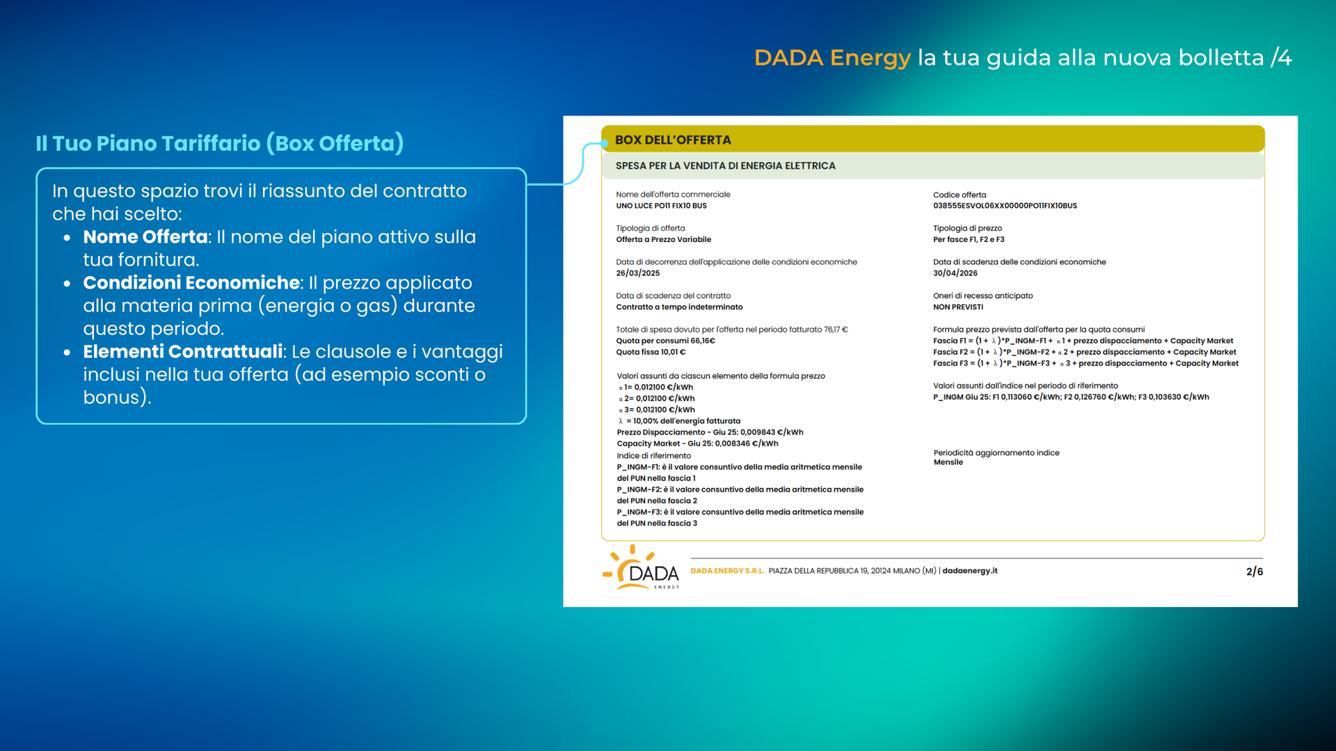 Controlla le tue condizioni contrattuali. Box Offerta Dada Energy