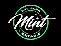 A mint detailz logo on a black background