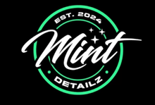 A mint detailz logo on a black background