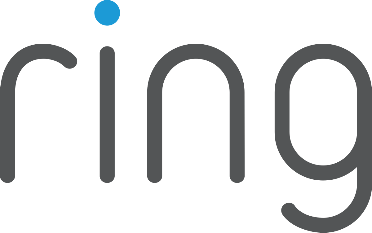 Ring logo: gray wordmark with a blue dot above the 
