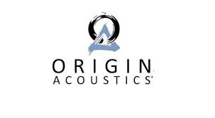 Logo of Origin Acoustics, featuring a black circle with a blue 