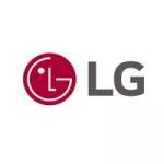 Logotipo de LG: Círculo rojo con una "L" blanca y una "G" gris a la derecha.
