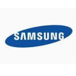 Logotipo de Samsung: Texto blanco "SAMSUNG" en un óvalo azul.