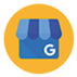 Icono de Google My Business, escaparate azul con una 