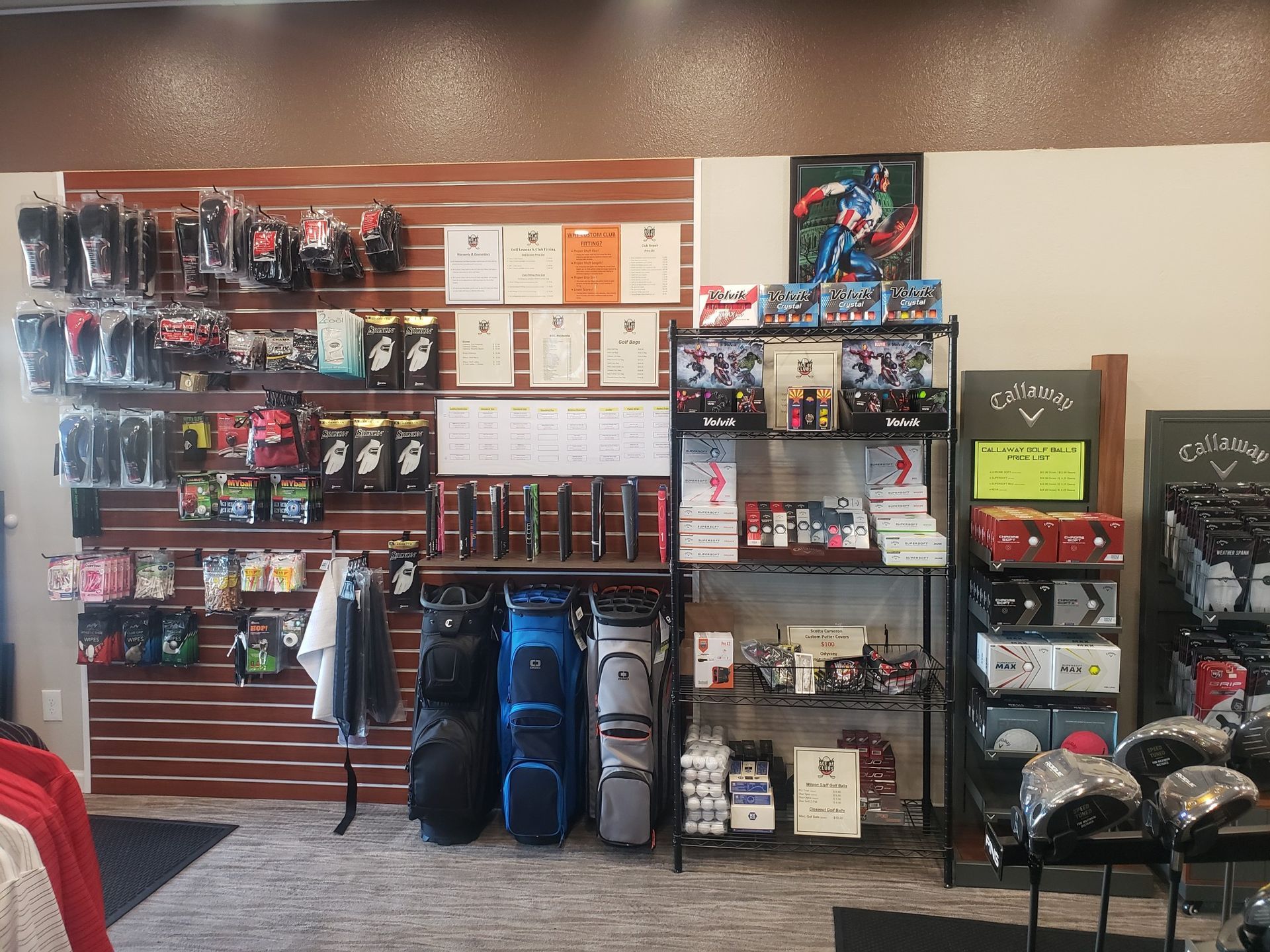 A store filled with lots of golf equipment and clothes