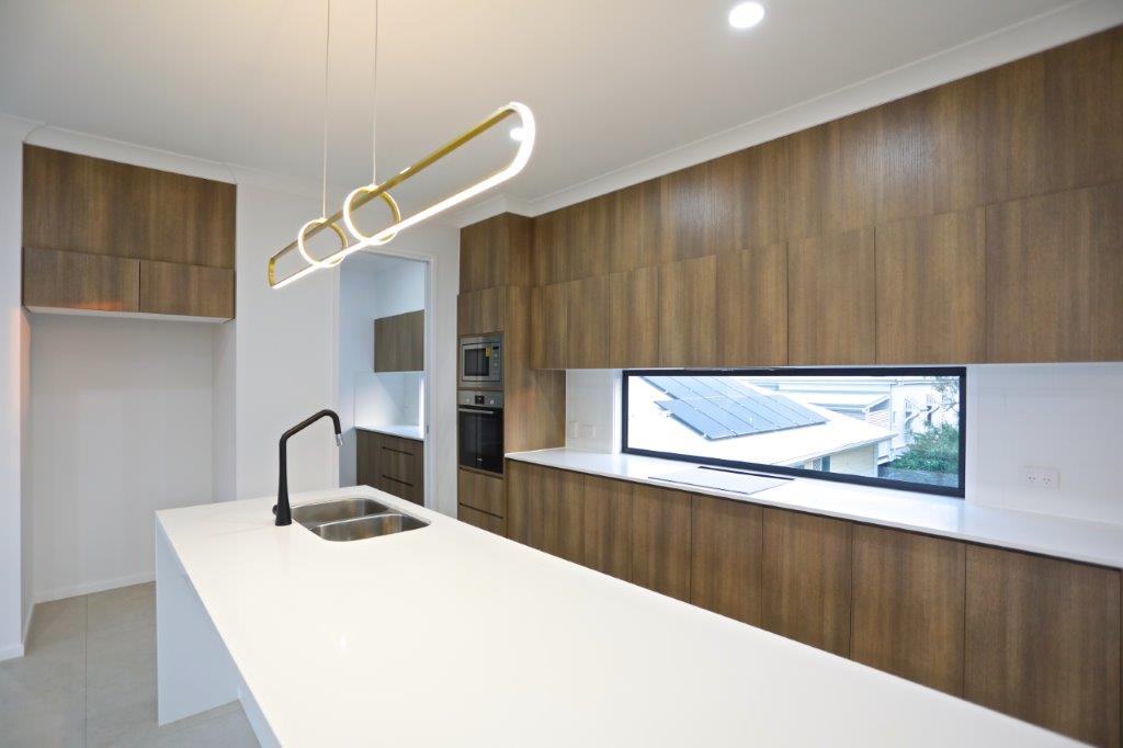 kitchen with brown cabinet