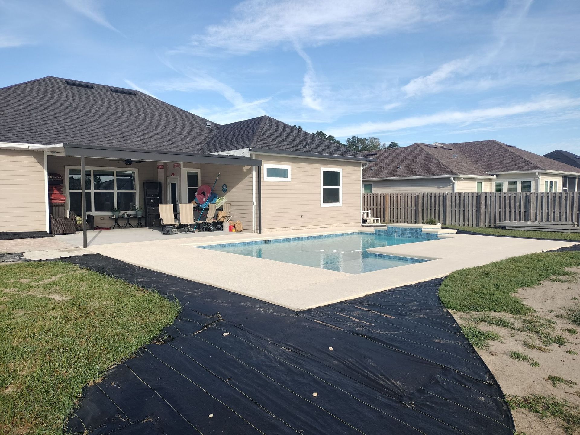 A house with a swimming pool in the backyard