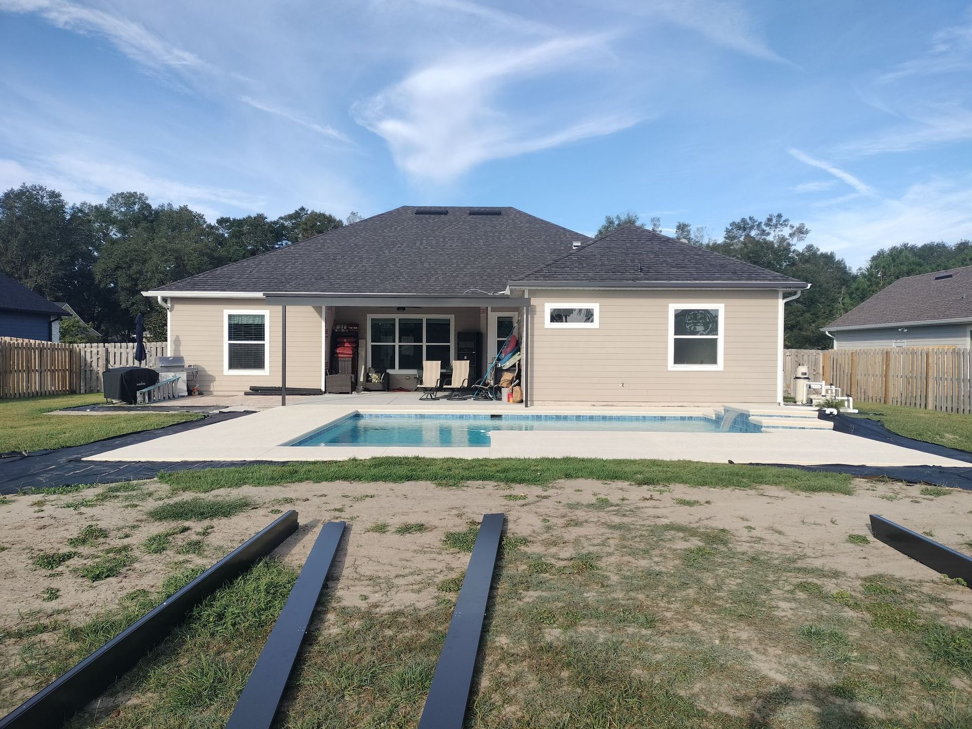 A house with a swimming pool in the backyard