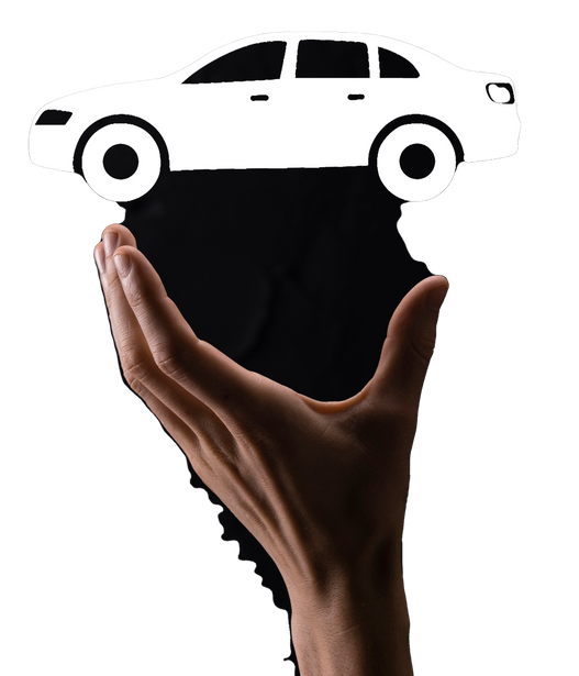 Mano con auto bianca disegnata