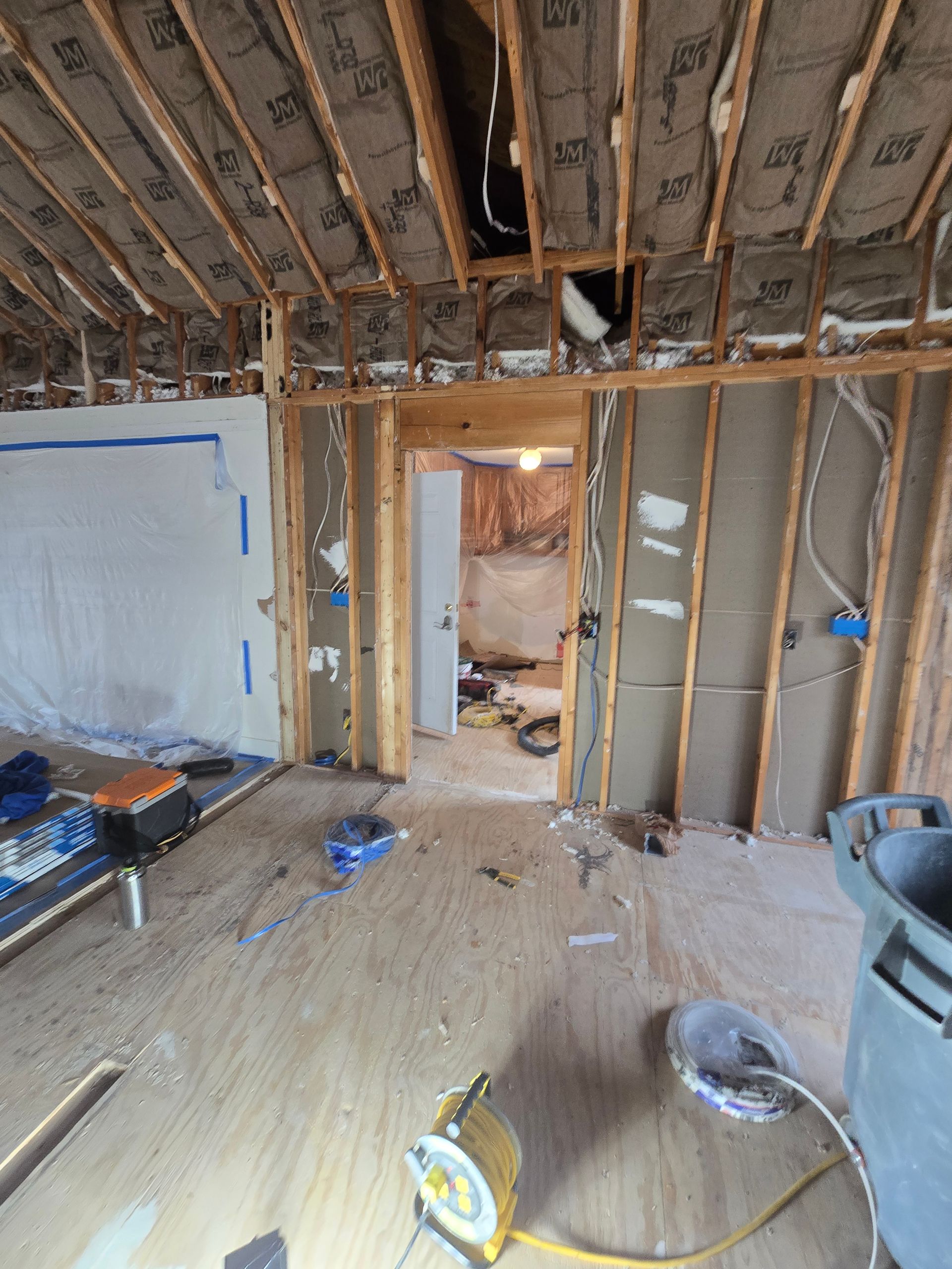 Patching up the raised celling. 