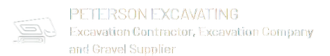Peterson Excavating logo with excavator icon and company name in faint gold text