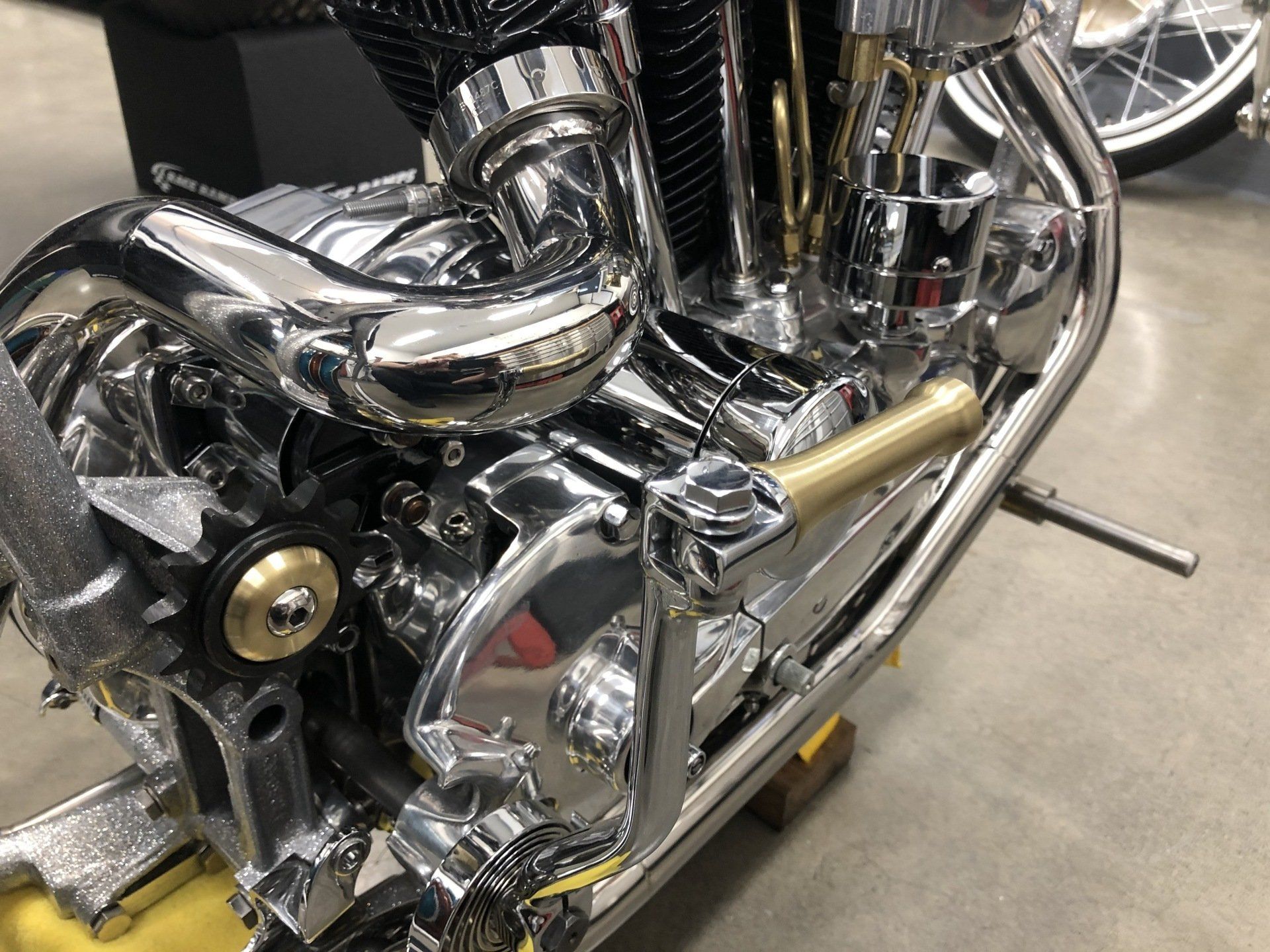 A close up of the engine of a motorcycle