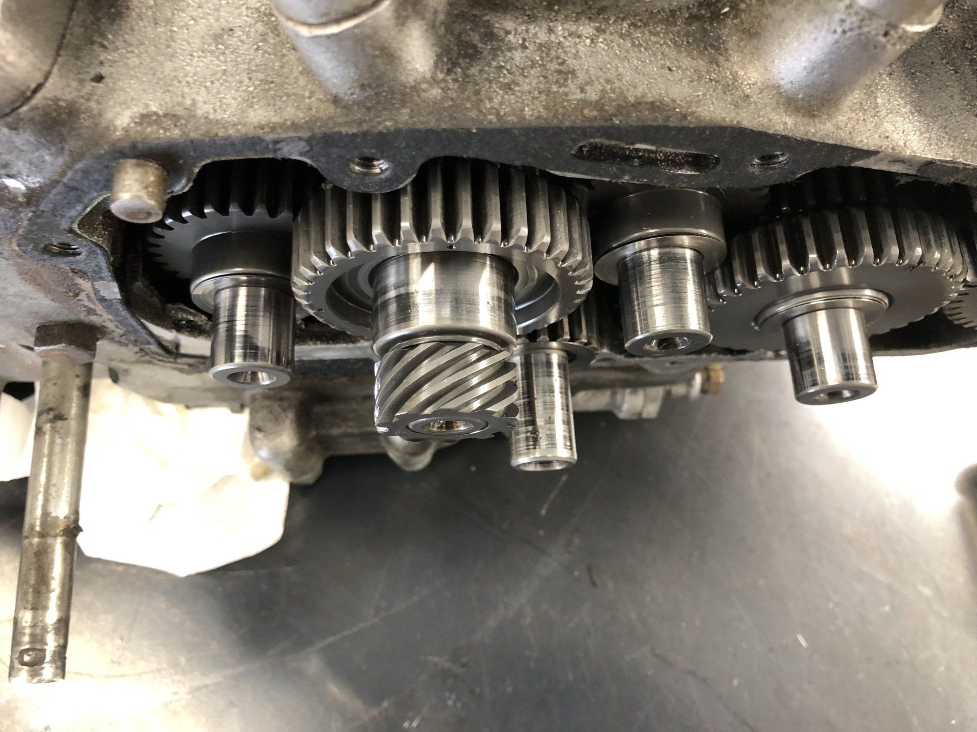 A close up of a gearbox on a table.