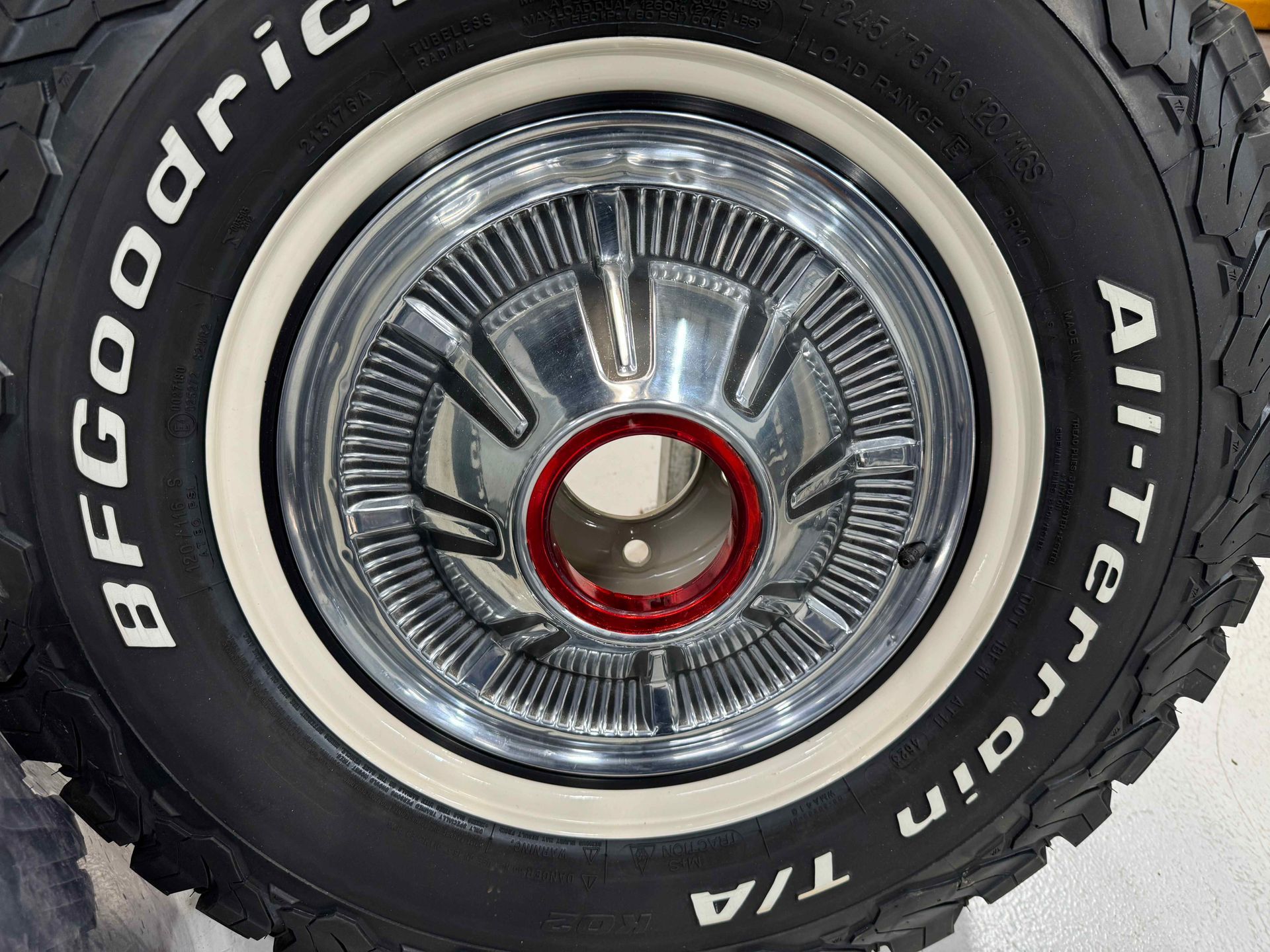 A close up of a bfgoodrich all terrain tire