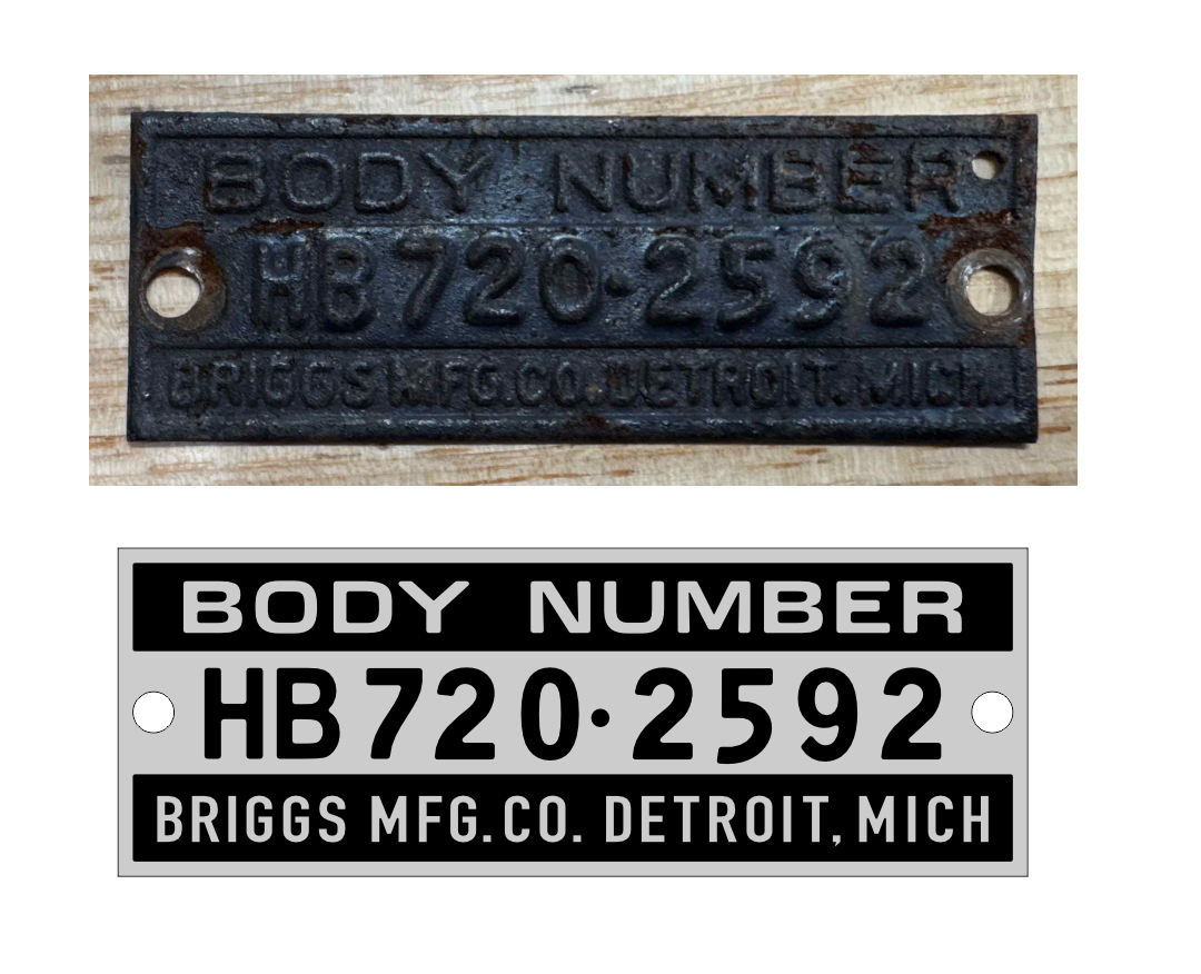 Two plates with the body number hb720-2592 on them