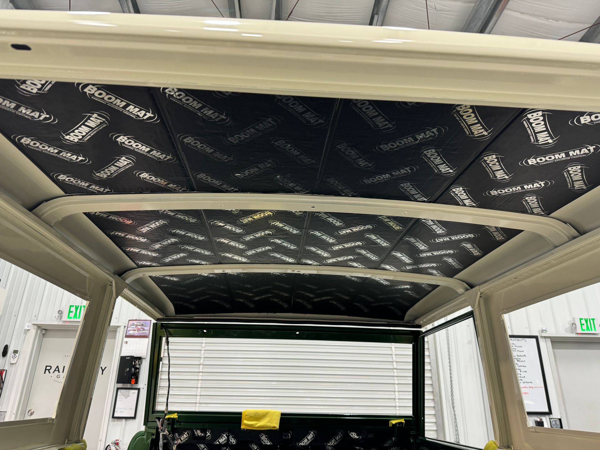 The roof of a car is covered in black foam.