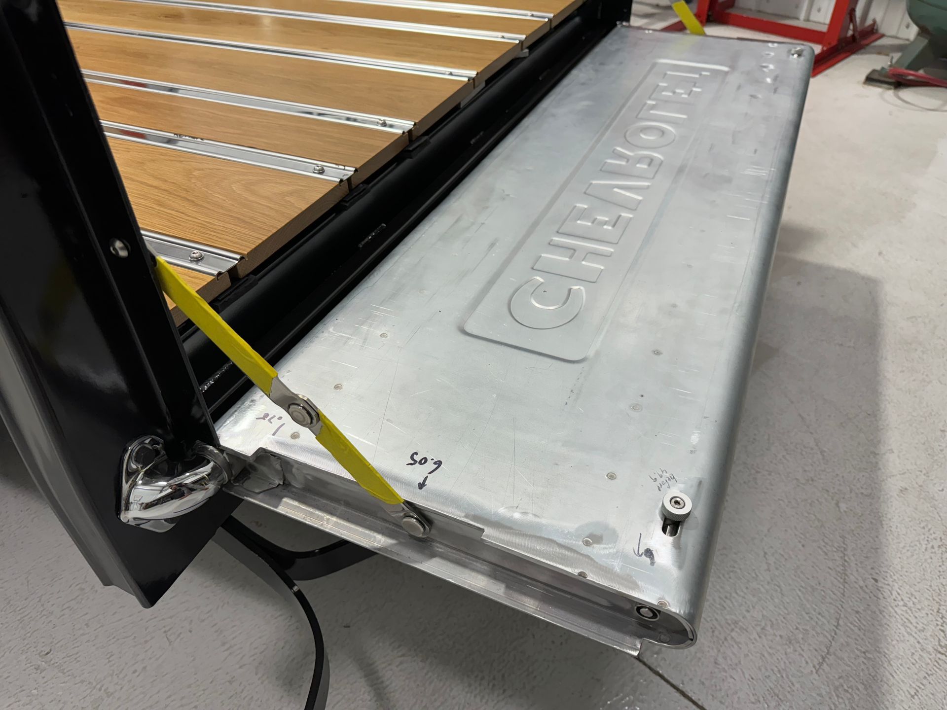 A close up of a truck bed with the word truck on it