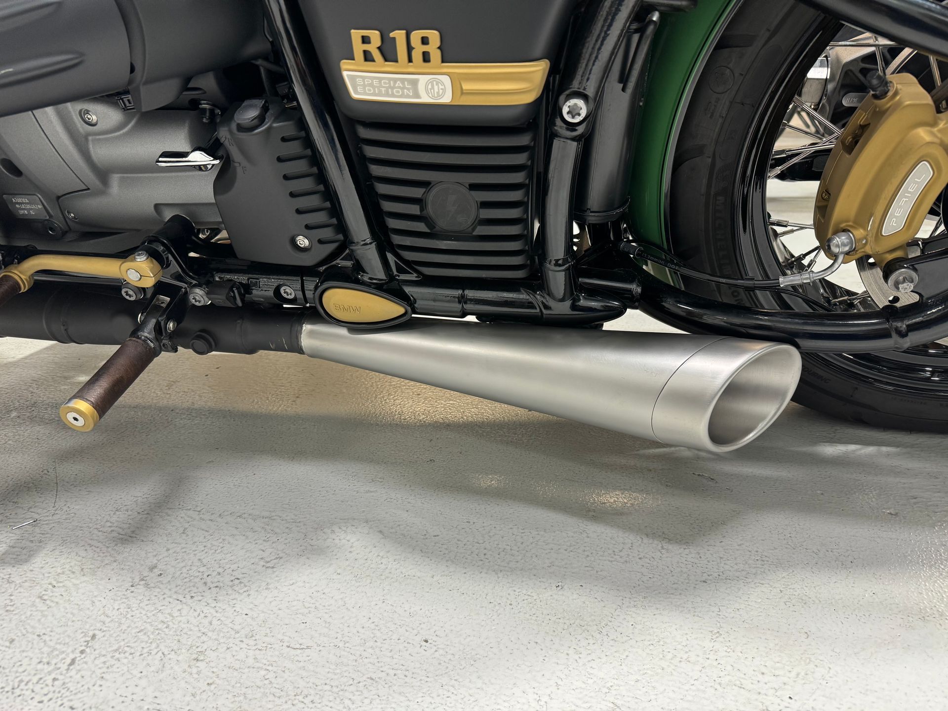 A motorcycle with the number r18 on the side