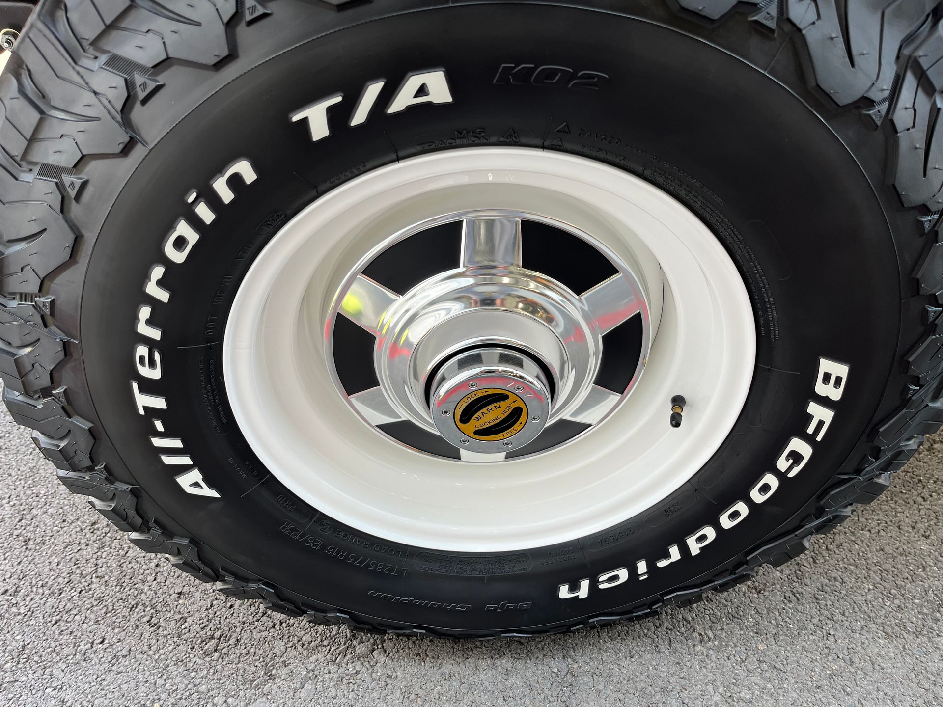 A close up of a bfgoodrich all terrain tire
