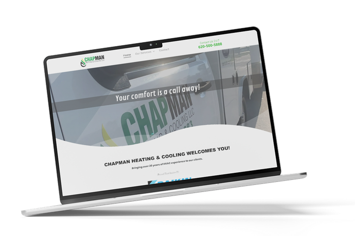 Laptop displaying Chapman Heating & Cooling website homepage.