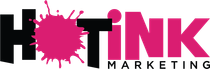 A pink and black logo for hot ink marketing