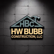 Logo for HW Bubb Construction: black roof, hammer, HBC initials, yellow text "HW Bubb Construction, LLC" on concrete backdrop.