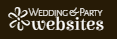 Wedding and party websites logo with white text and flower icon on black background