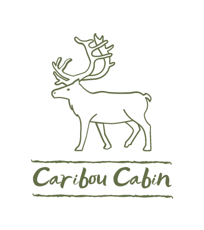 Caribou Cabin logo with line-drawn caribou above the name in muted green-brown.
