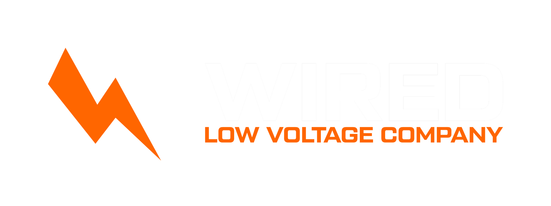 A logo for low voltage company with an orange lightning bolt