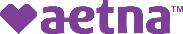 A purple logo for aetna with a heart in the middle