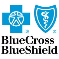A blue cross blue shield logo with a cross and shield