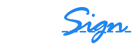The word sign is written in blue on a white background.