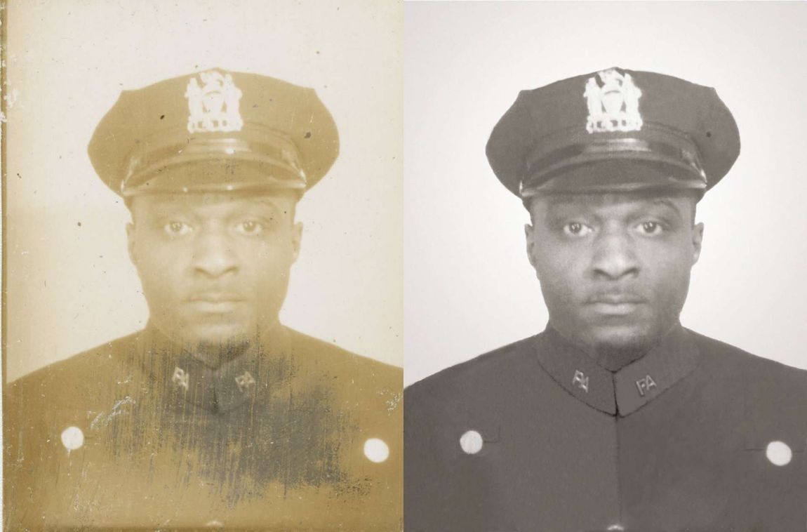Soldier portrait before and after restoration — photo restoration in Tempe, AZ