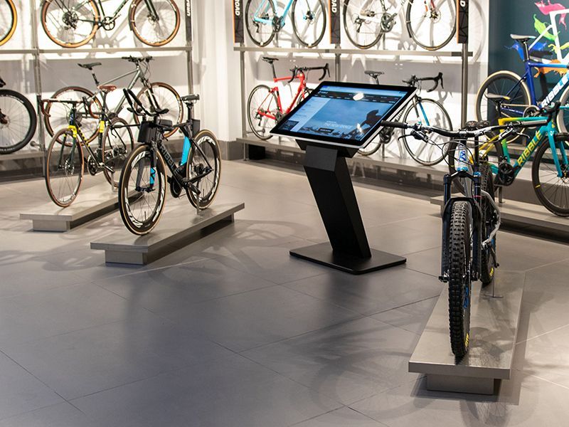 touch screen kiosk in a bike store