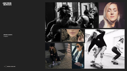 A collage of black and white photos of a woman boxing and a woman riding a skateboard.