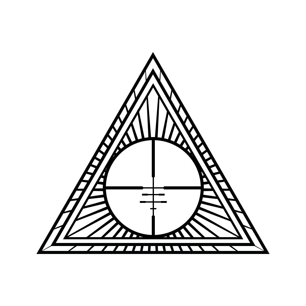 A black and white drawing of a triangle with a cross in the middle.