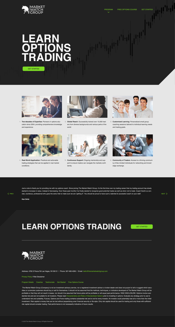 A landing page for a website that says `` learn options trading ''.
