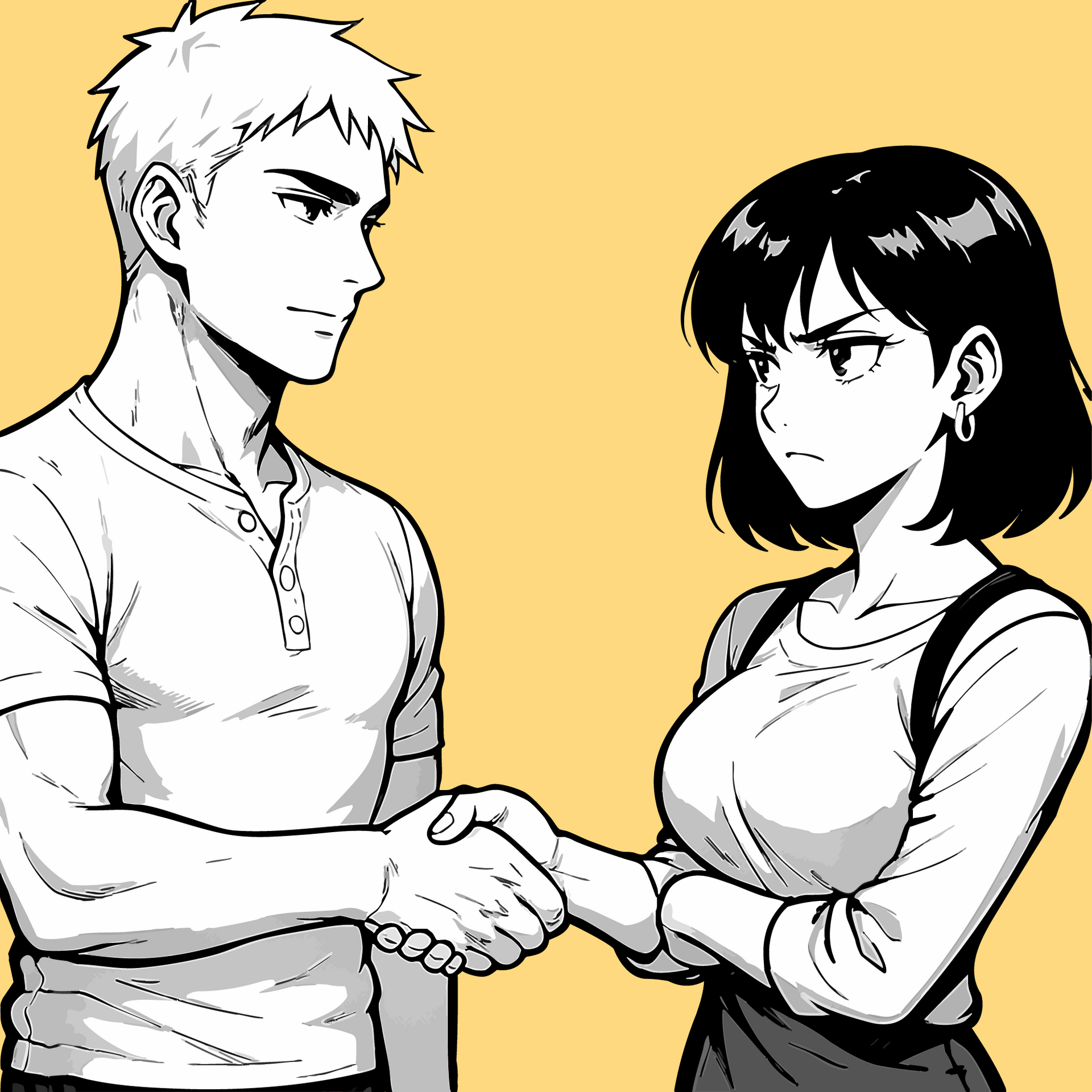 A black and white drawing of a woman holding a goat.