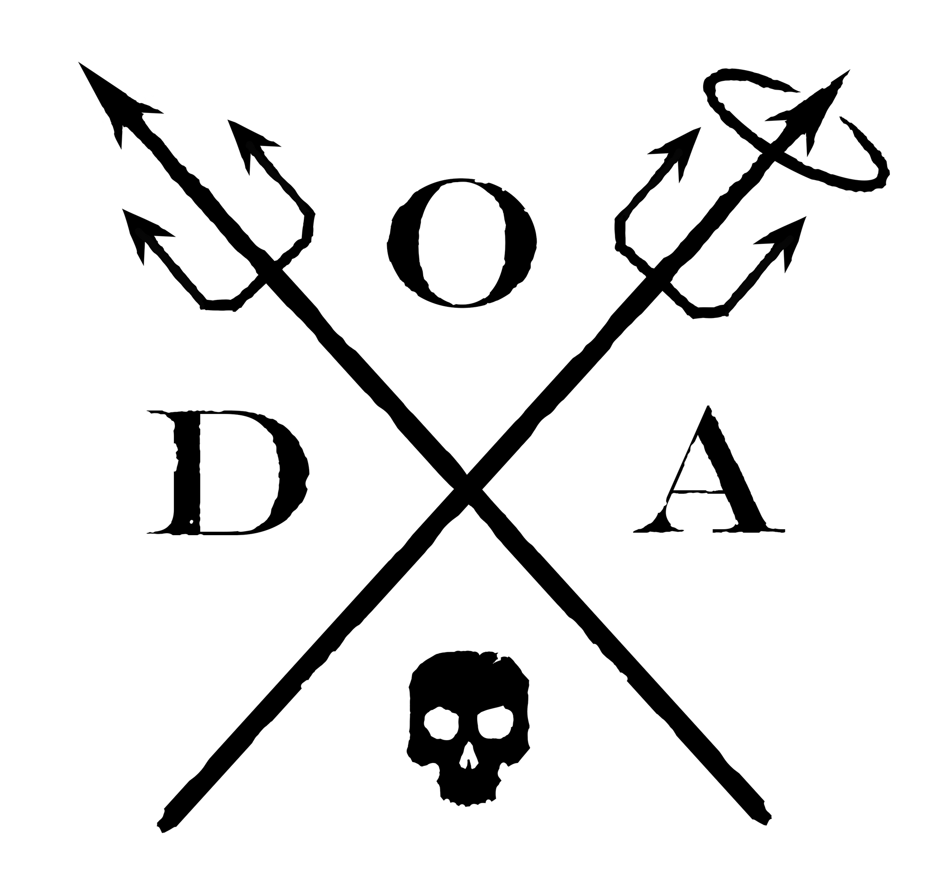 A crossed trident with a skull in the middle
