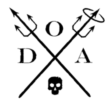 A crossed trident with a skull in the middle