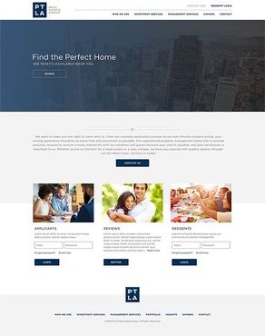 A landing page for a real estate website that says `` find the perfect home ''.