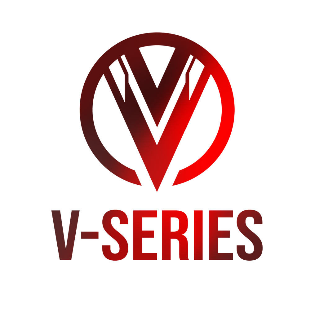 The v-series logo is red and black and looks like a volkswagen logo.