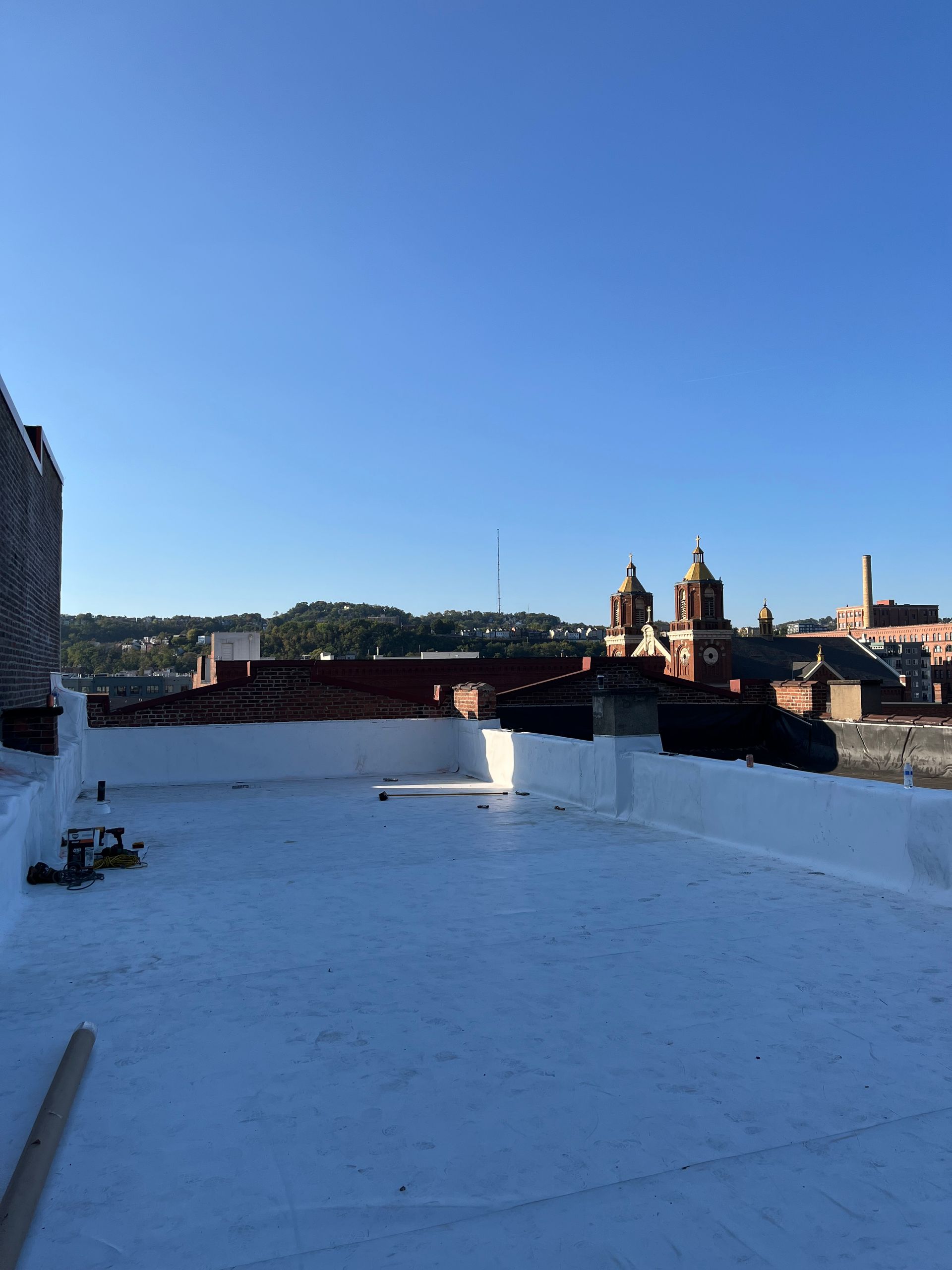 A TPO Roof installation in downtown area 