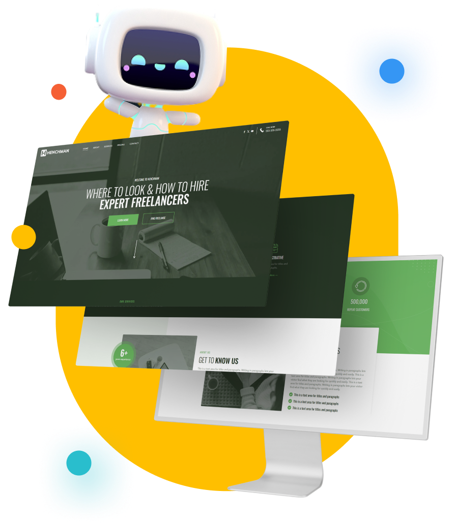 Black sheep wearing sunglasses, headset, and suit, working on a laptop with robot and chat bubbles.