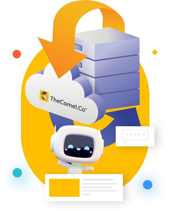 Black sheep wearing sunglasses, headset, and suit, working on a laptop with robot and chat bubbles.