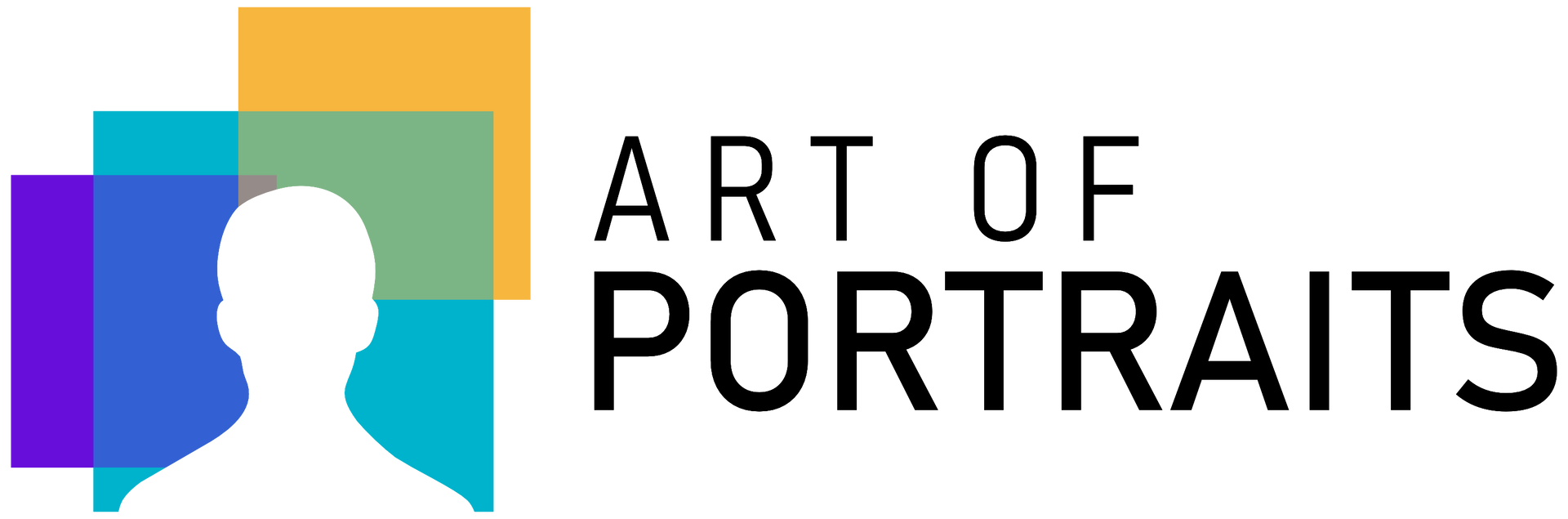 Art of Portraits Logo in purple, blue, and yellow frame