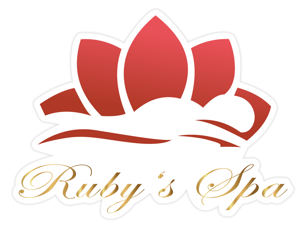 The logo for ruby 's spa has a lotus flower on it
