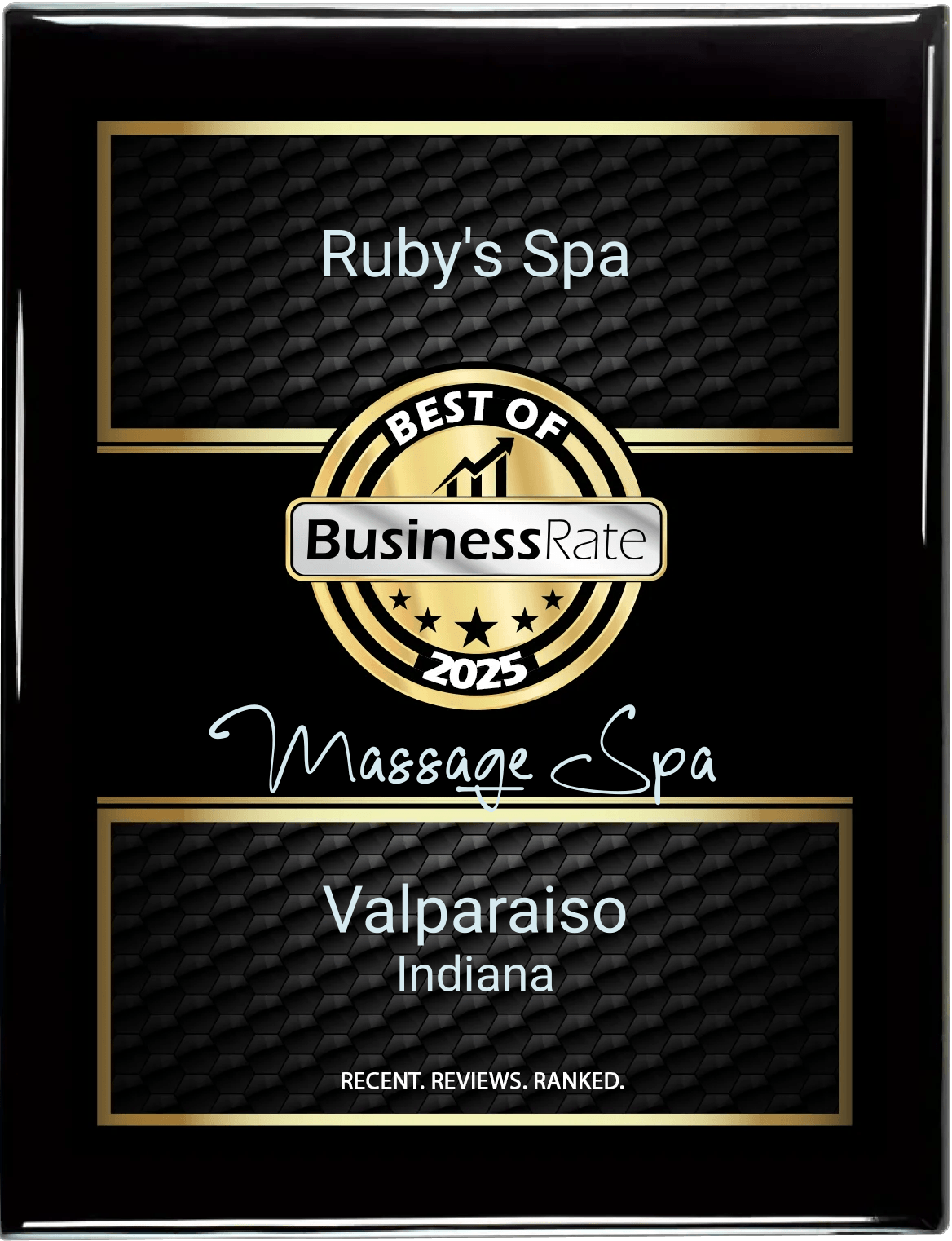 Ruby's Spa award plaque: Best of Business Rate 2025 Ruby's Spa award plaque: Best of Business Rate 2025